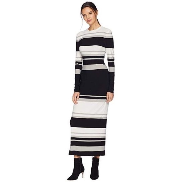Norma Kamali Dresses & Skirts - Norma Kamali Striped Black/Grey/White Bodycon MIDI Dress Size XS